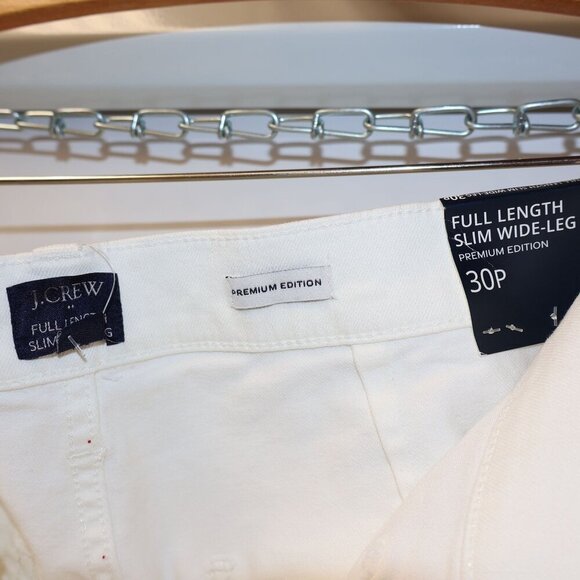 J.Crew Premium Edition White Full Length Slim Wide-Leg Pants Size 30P Cotton Wom - Picture 4 of 13